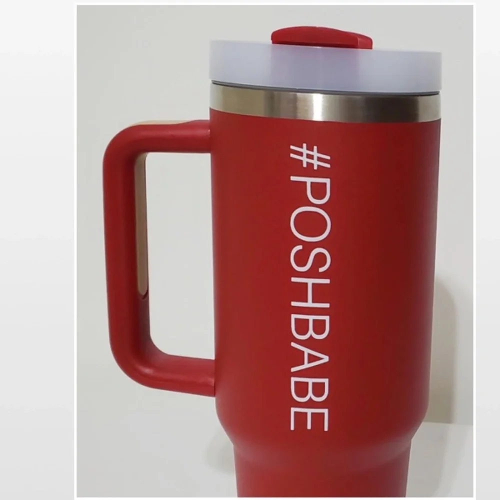 New Tumbler POSHBABE 40oz Red White Large Travel Mug Thermos Cup Swag